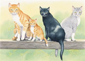 PETER BARRETT (1935-) Cats on a plank.